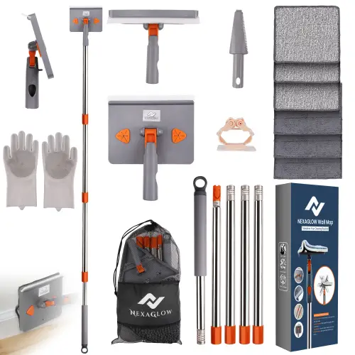 Baseboard Cleaner Tool with Handle 180° Wall Mop Cleaner with 66" Long Handle for Walls, Windows, Floors & Baseboards